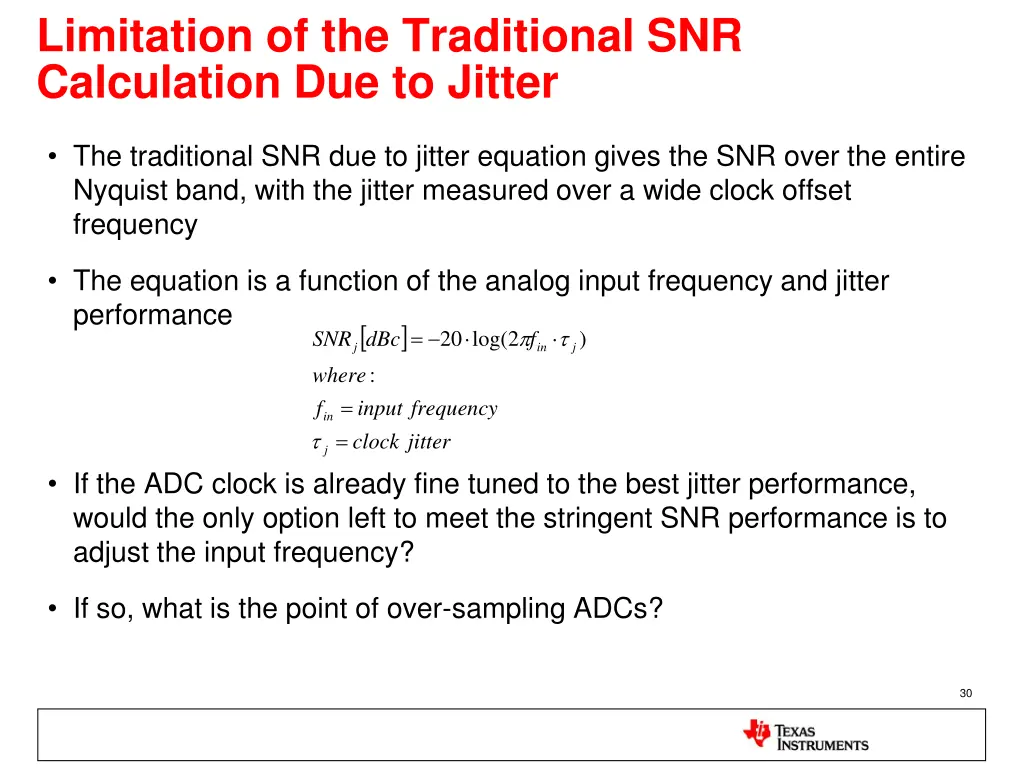 limitation of the traditional snr calculation