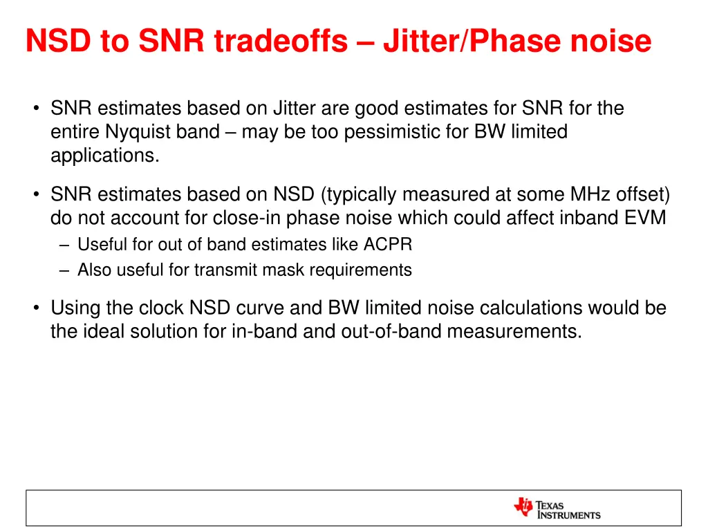 nsd to snr tradeoffs jitter phase noise