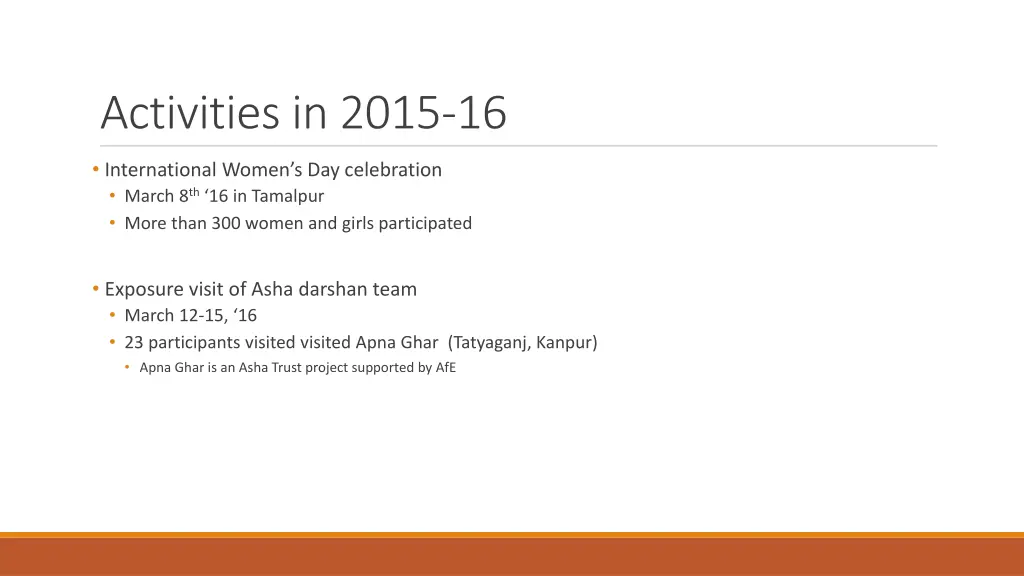 activities in 2015 16