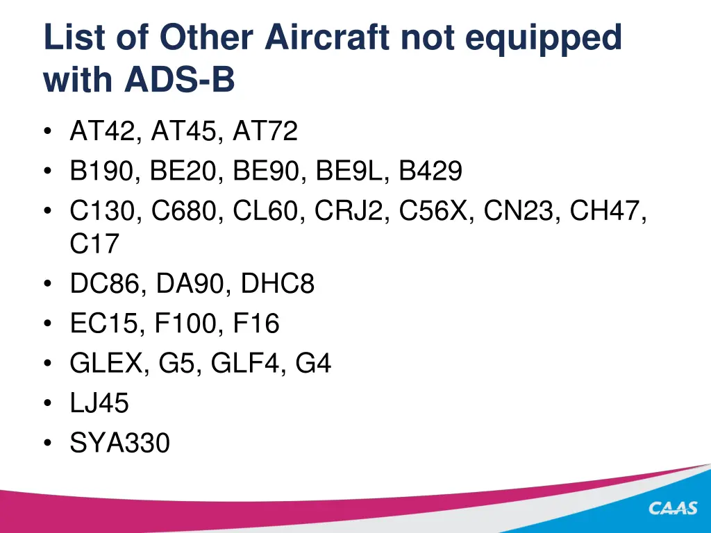 list of other aircraft not equipped with ads b