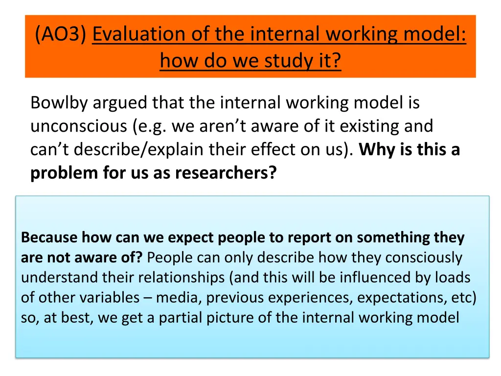 ao3 evaluation of the internal working model