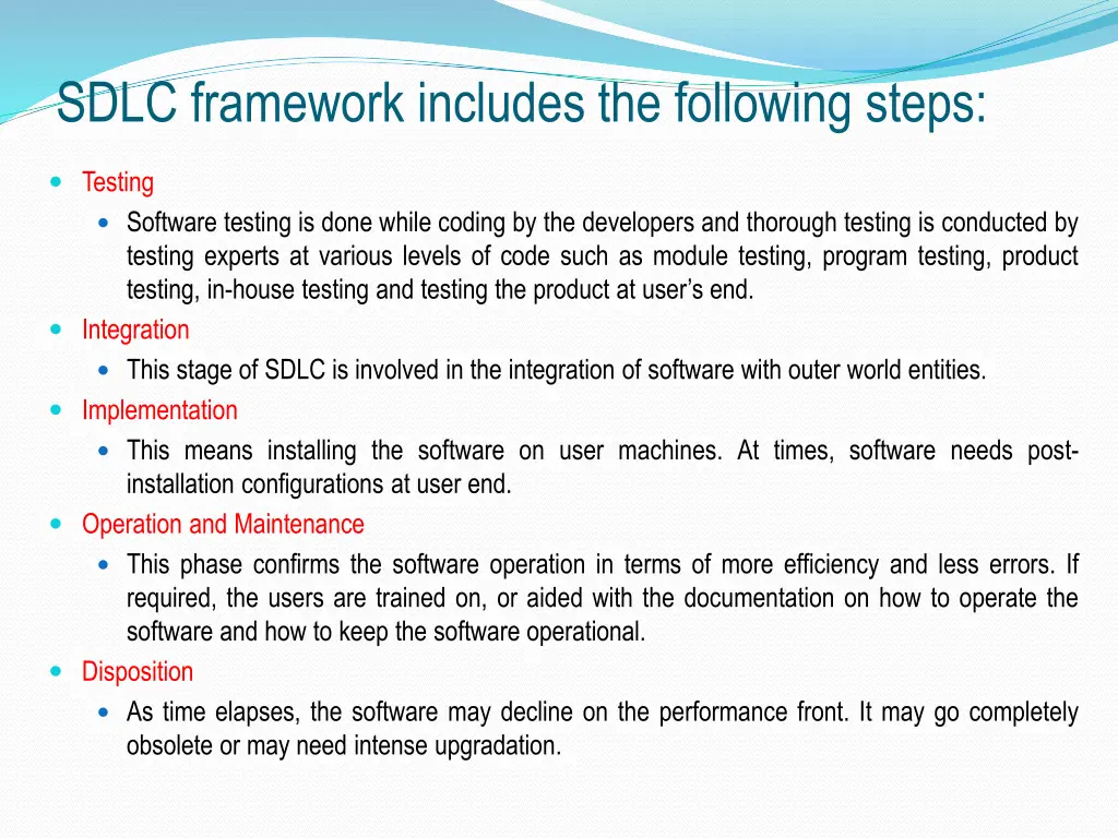sdlc framework includes the following steps 1