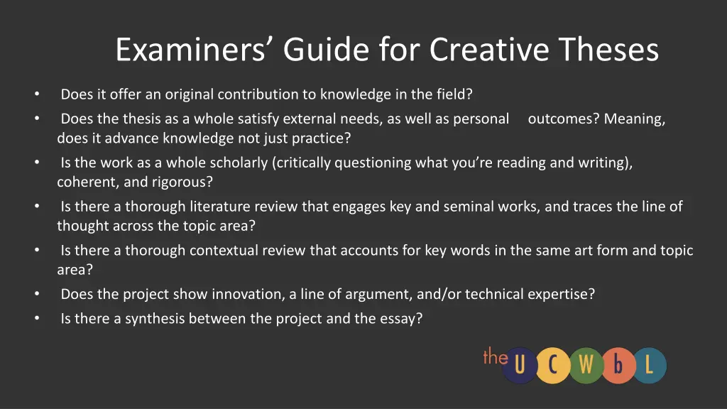 examiners guide for creative theses
