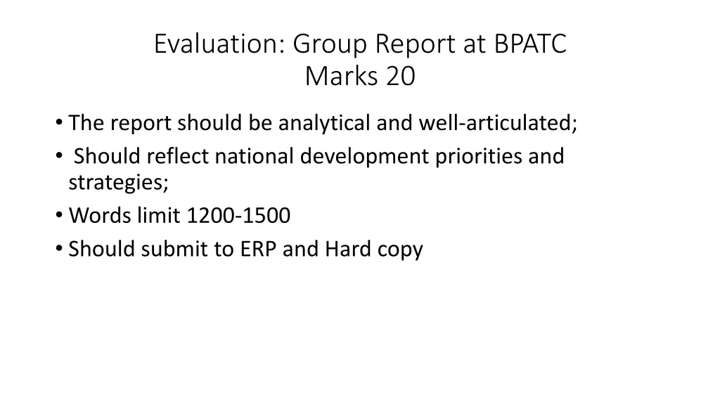 evaluation group report at bpatc marks 20