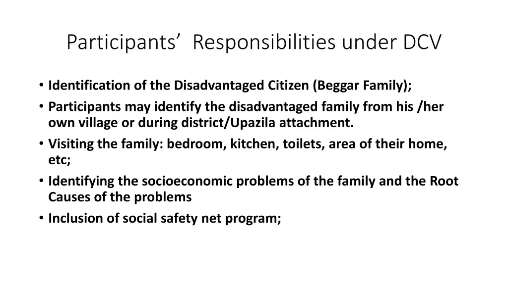 participants responsibilities under dcv