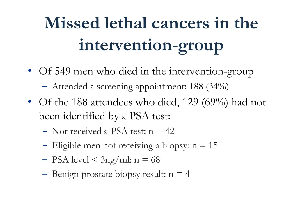 missed lethal cancers in the intervention group