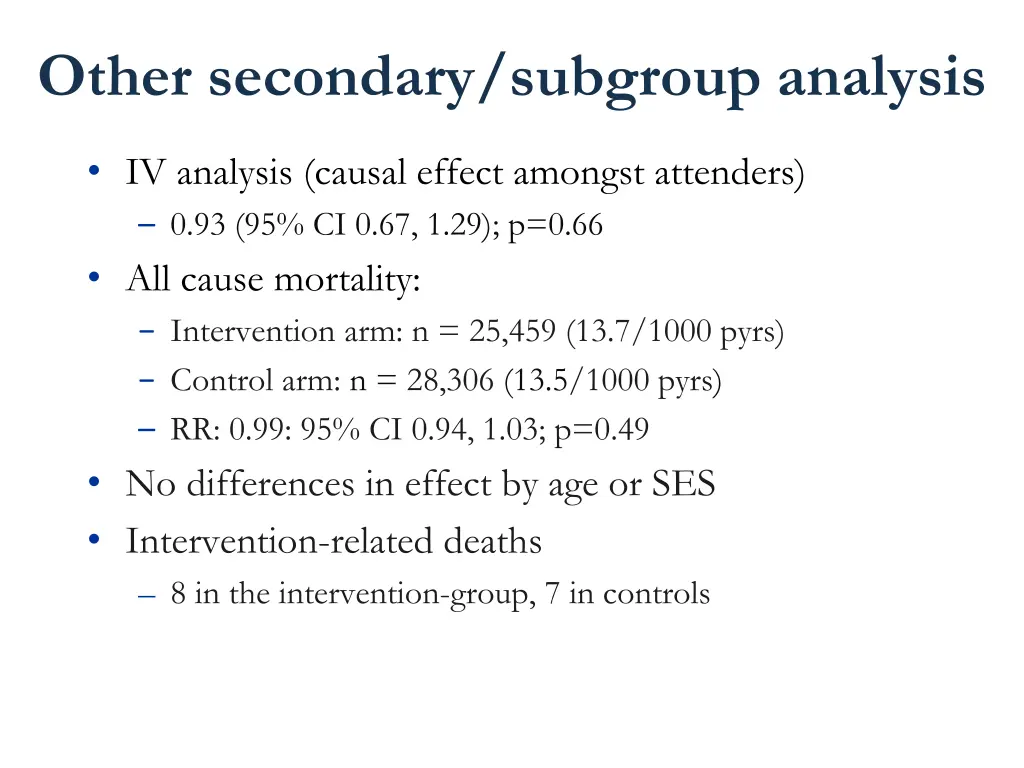 other secondary subgroup analysis