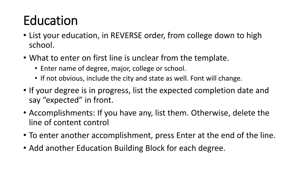 education education list your education