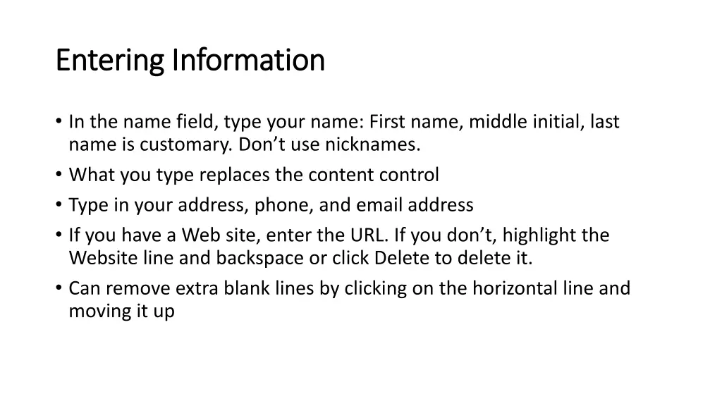 entering information entering information
