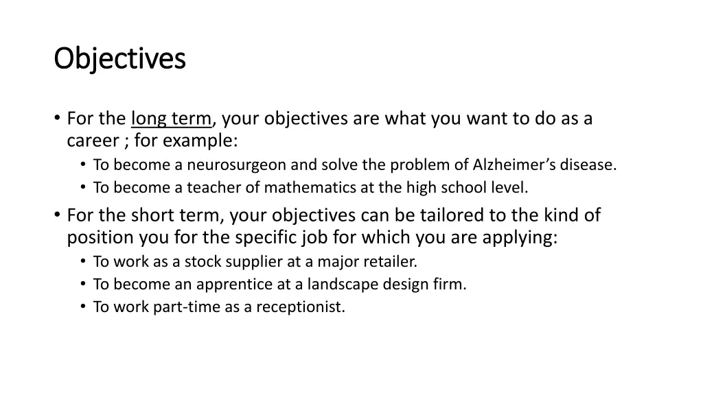 objectives objectives