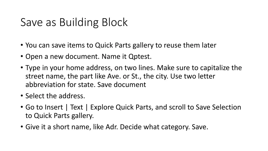 save as building block