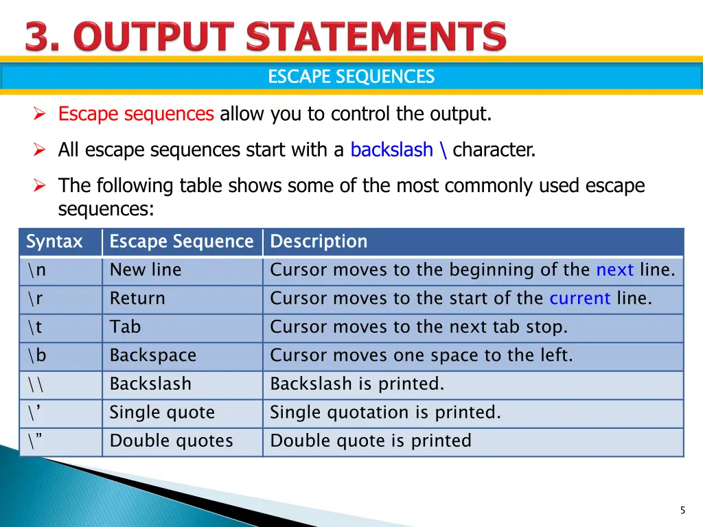 escape sequences