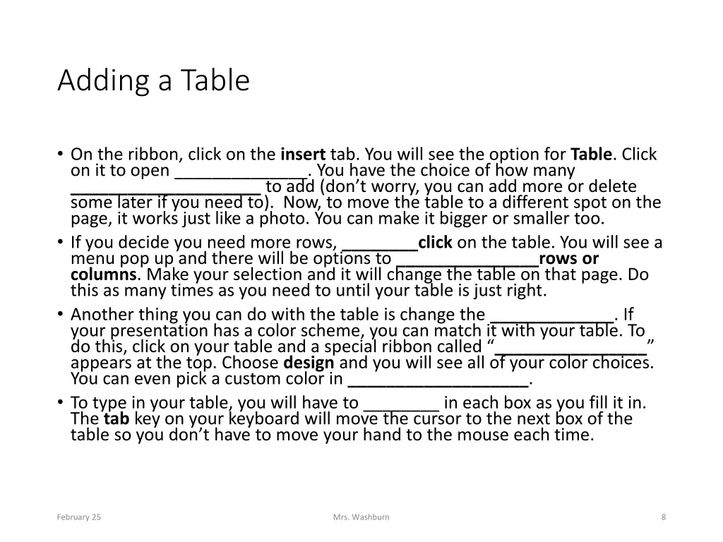 adding a table