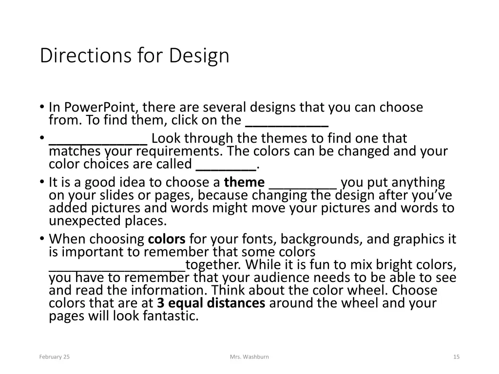 directions for design