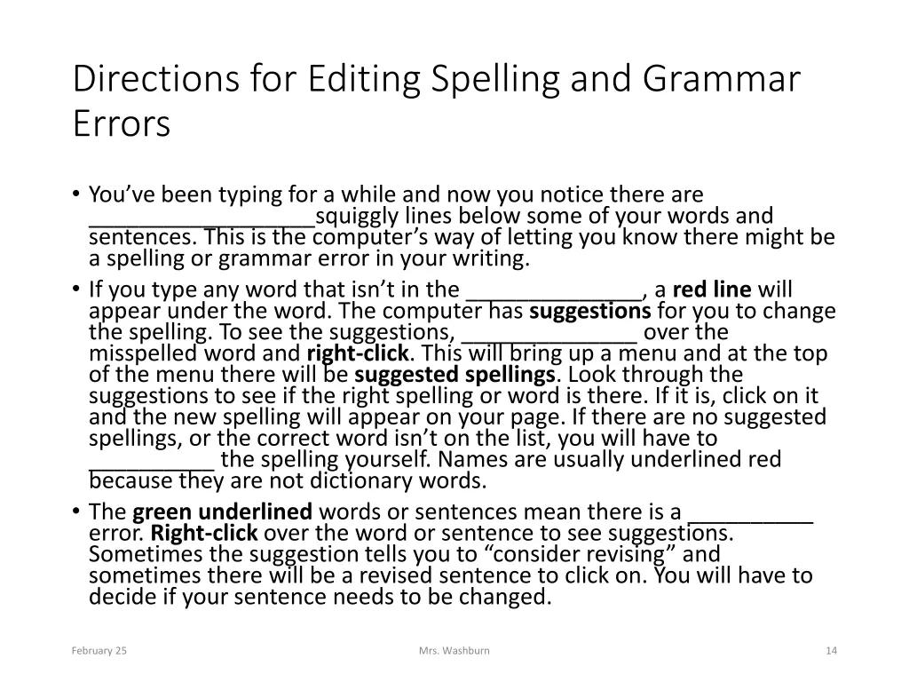 directions for editing spelling and grammar errors