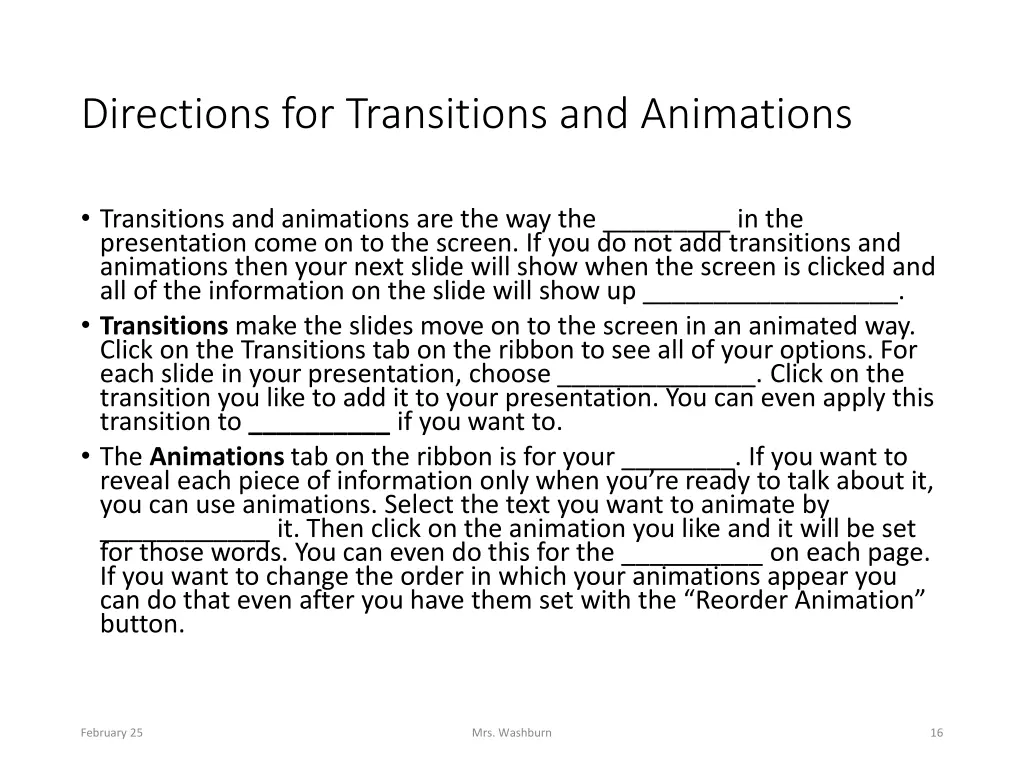 directions for transitions and animations