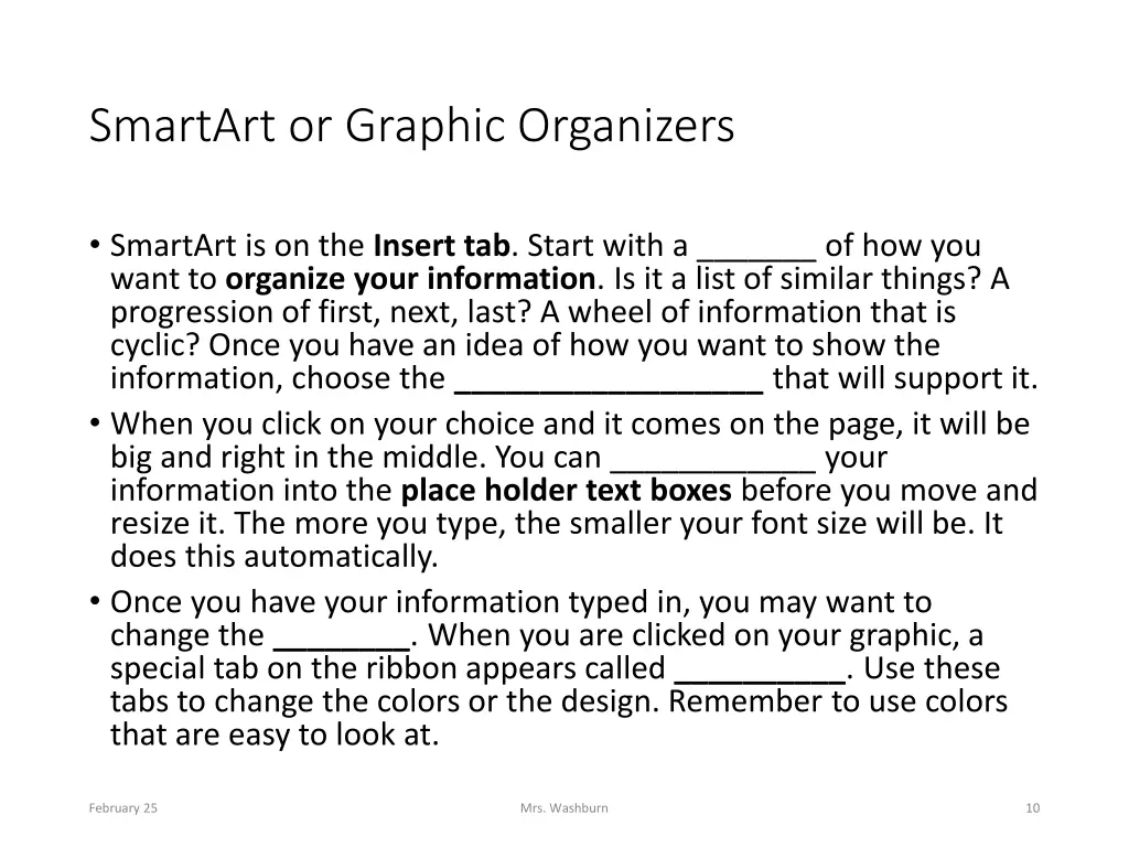 smartart or graphic organizers