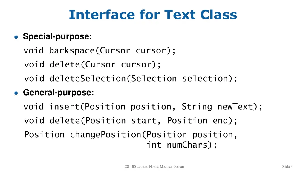 interface for text class