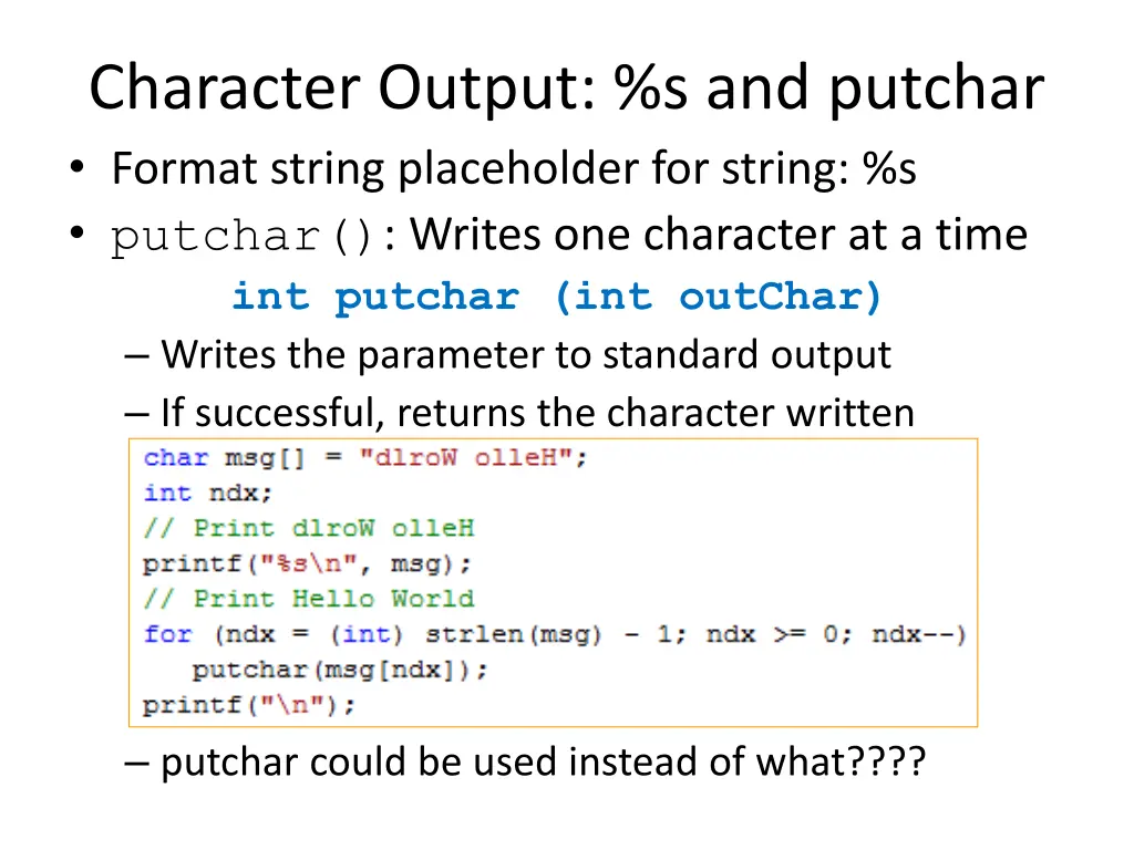 character output s and putchar format string