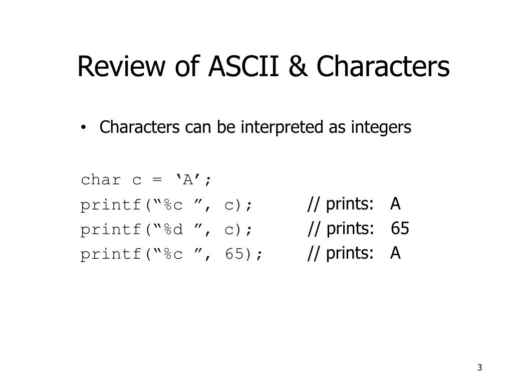 review of ascii characters 1