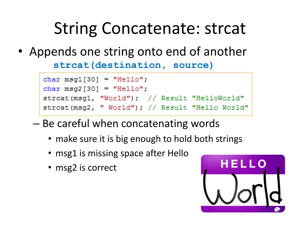 string concatenate strcat appends one string onto