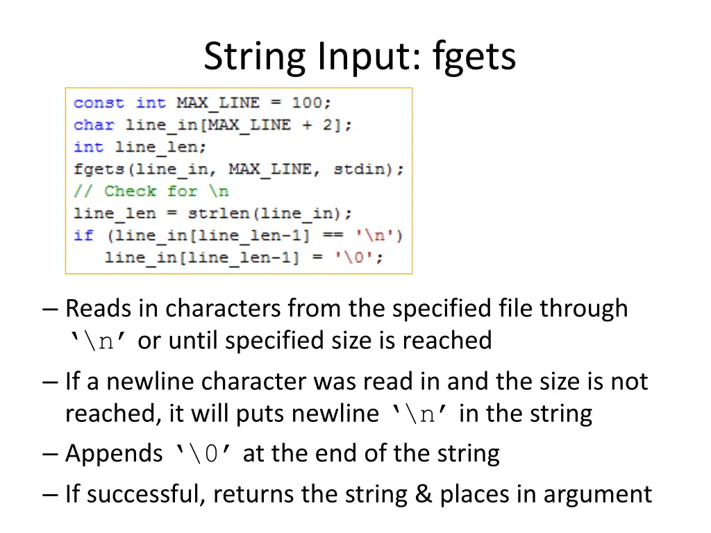 string input fgets