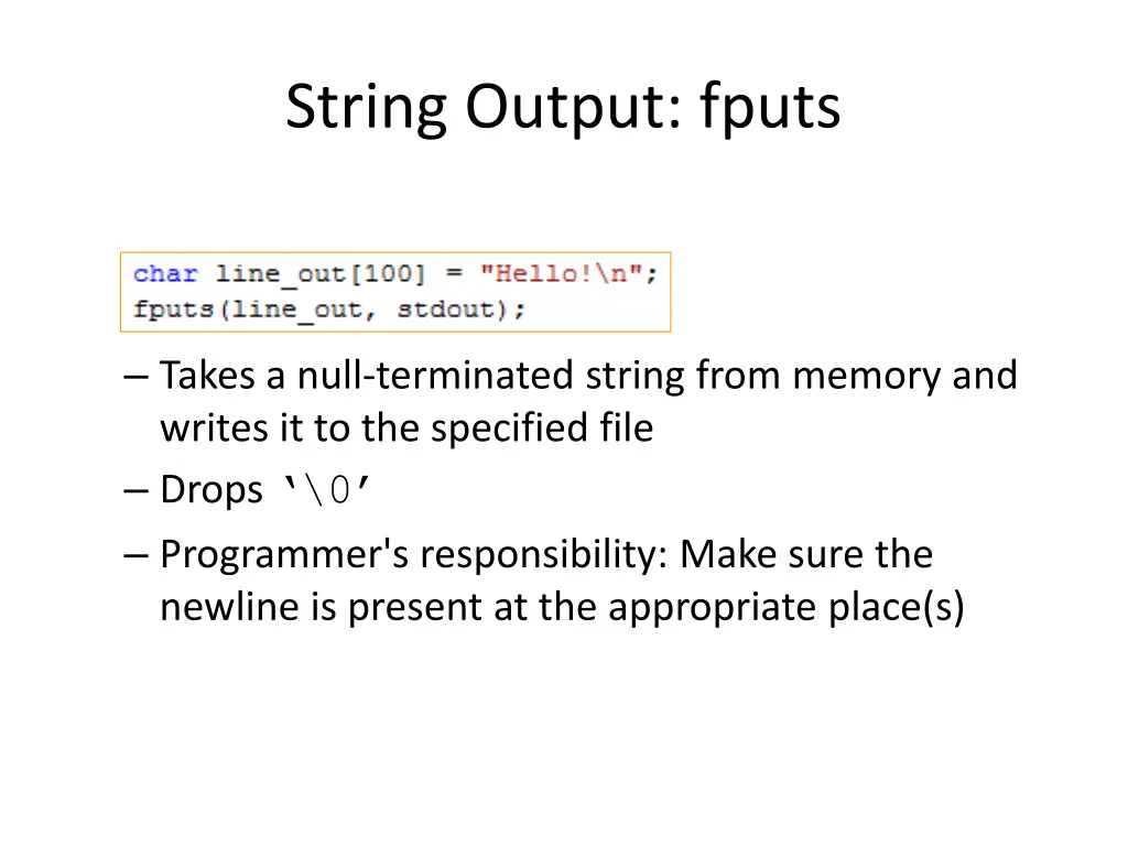 string output fputs
