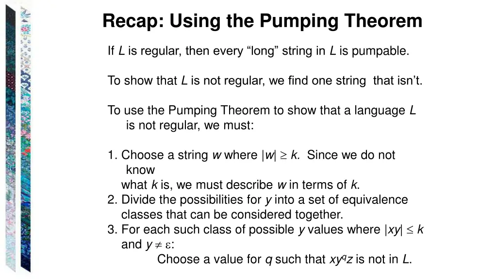 recap using the pumping theorem