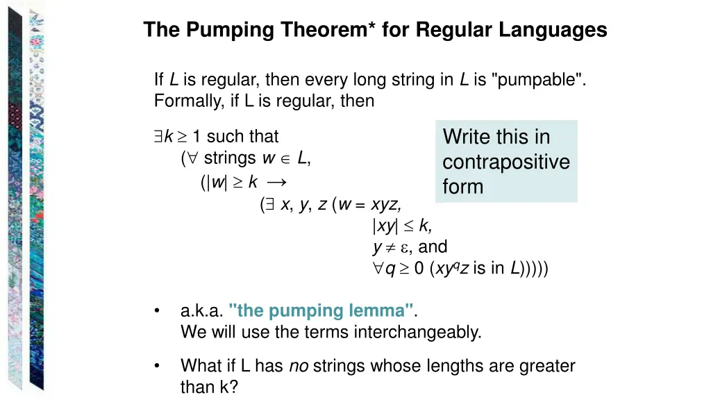 the pumping theorem for regular languages