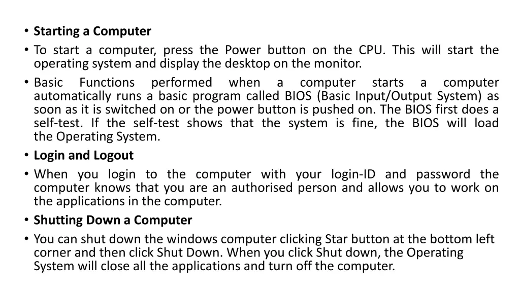starting a computer to start a computer press