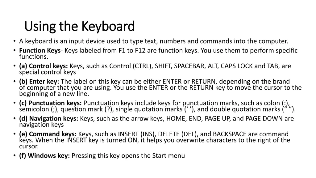 using the keyboard using the keyboard a keyboard