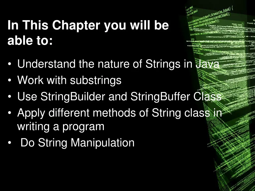 in this chapter you will be able to