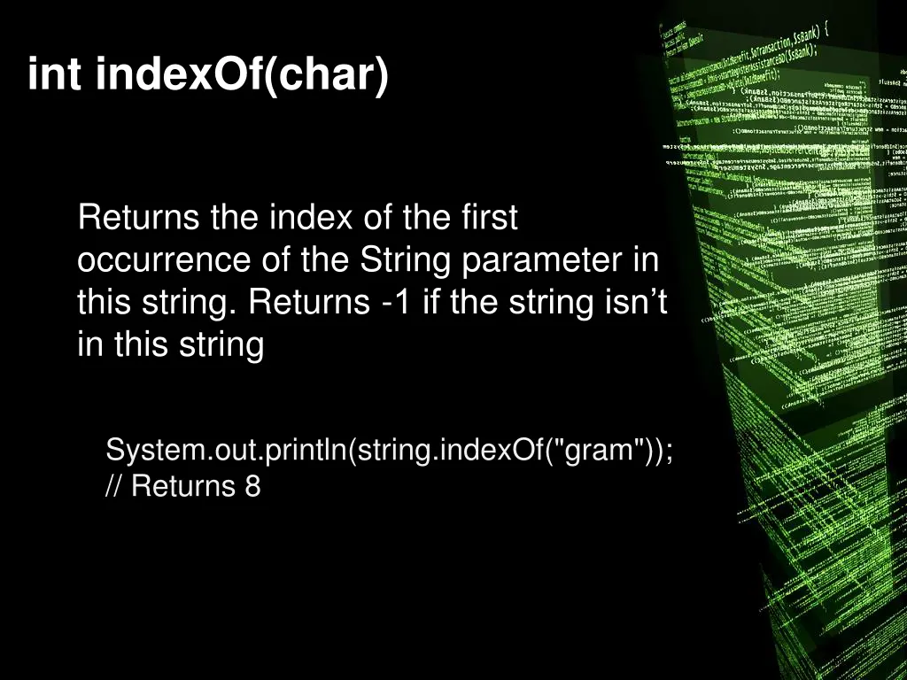 int indexof char