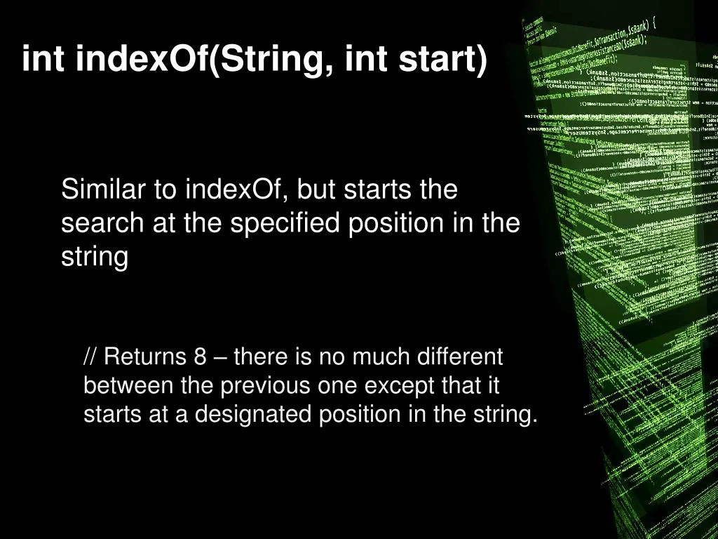 int indexof string int start