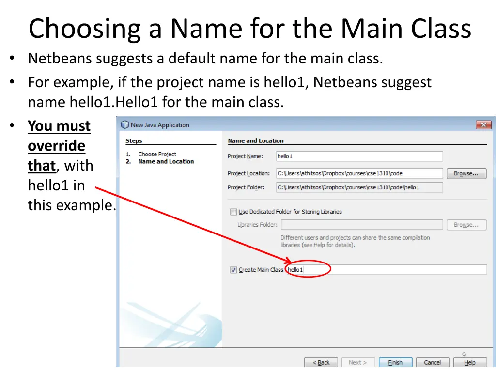 choosing a name for the main class 1