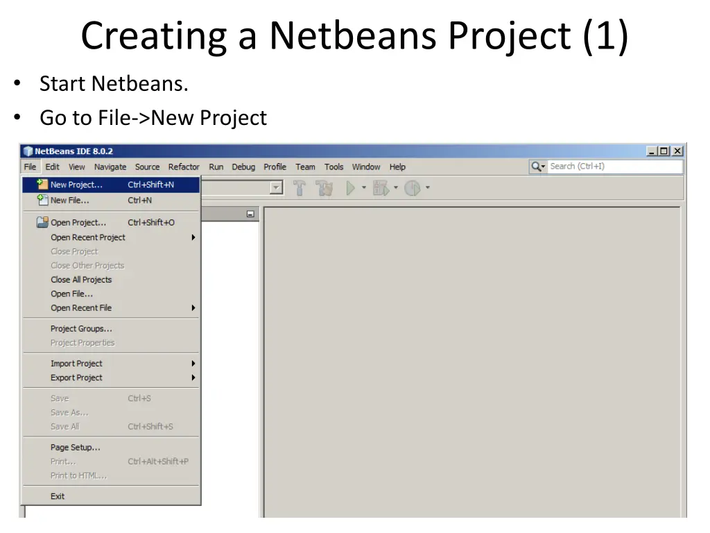 creating a netbeans project 1 start netbeans