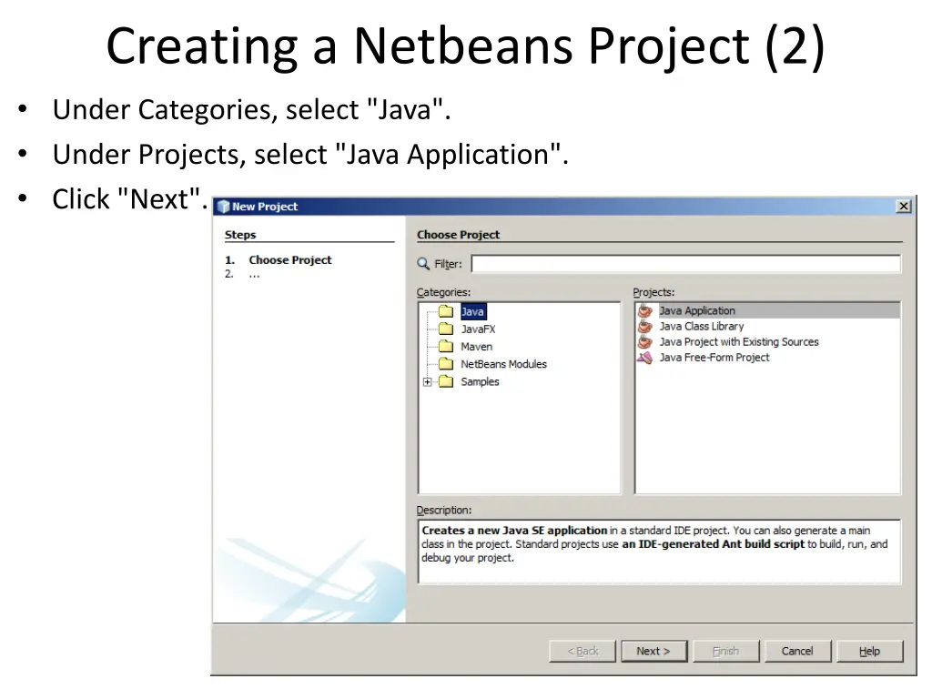 creating a netbeans project 2 under categories