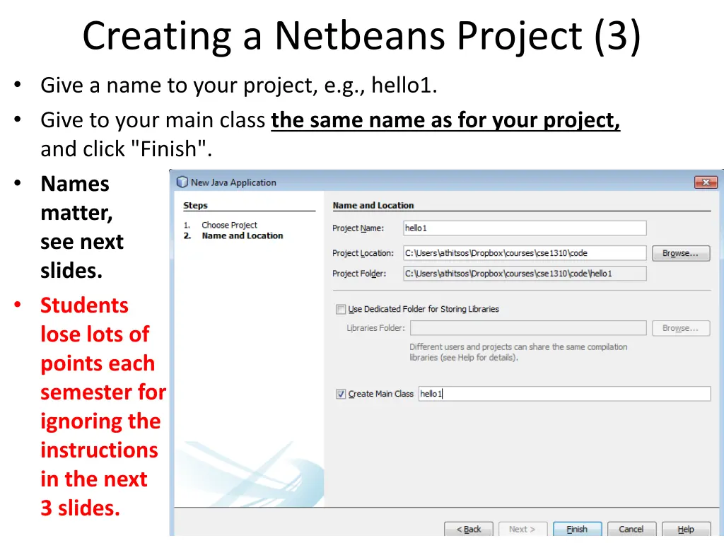 creating a netbeans project 3 give a name to your