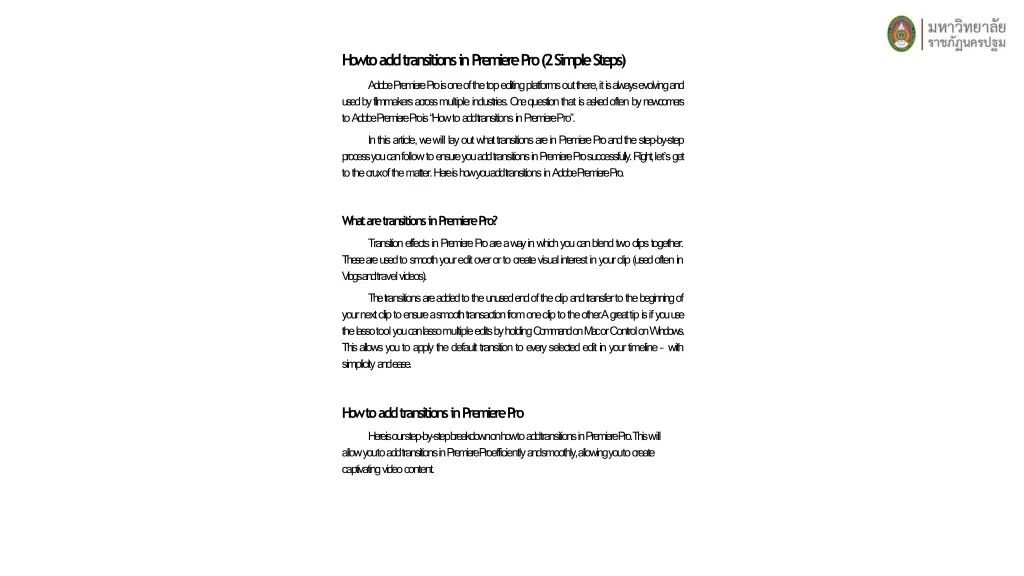 h o wtoaddtransitionsinpremierepro 2simplesteps
