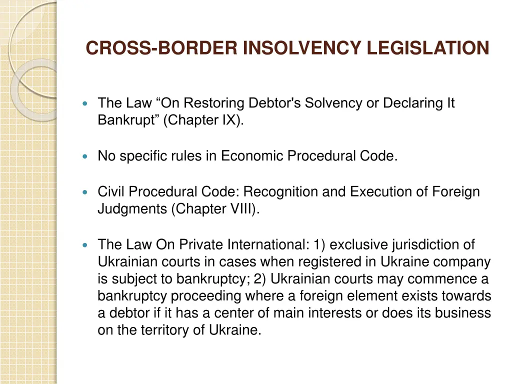 cross border insolvency legislation
