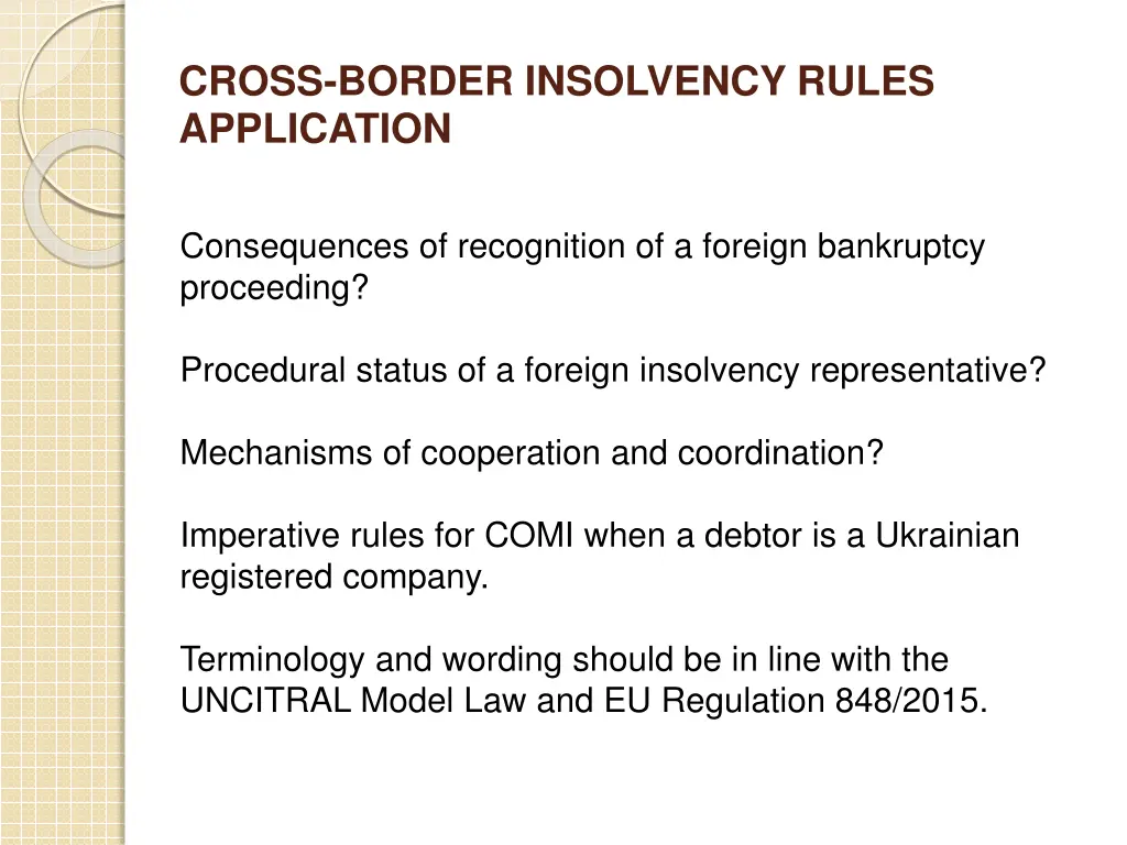 cross border insolvency rules application