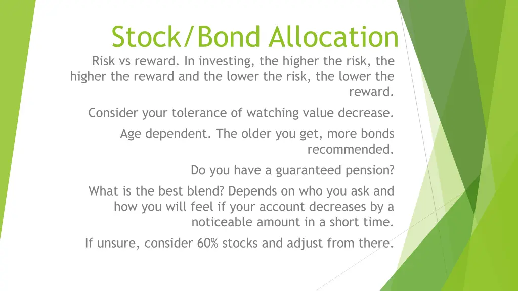 stock bond allocation risk vs reward in investing