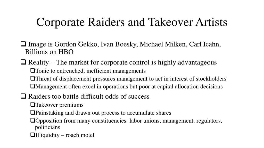 corporate raiders and takeover artists