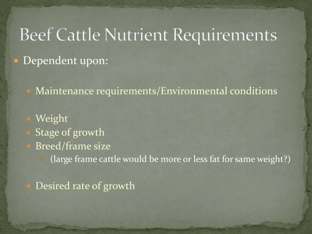 beef cattle nutrient requirements