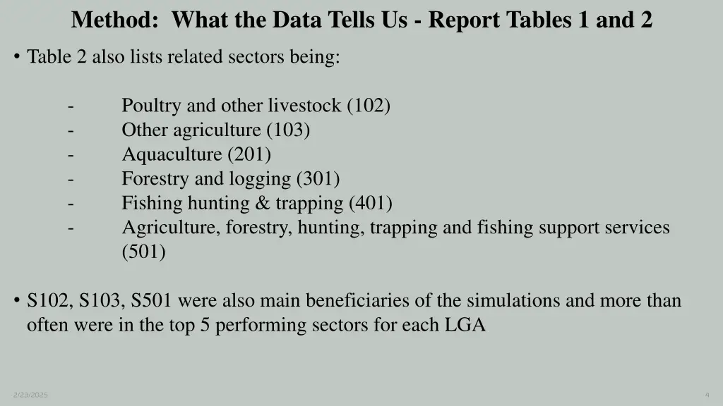 method what the data tells us report tables 1