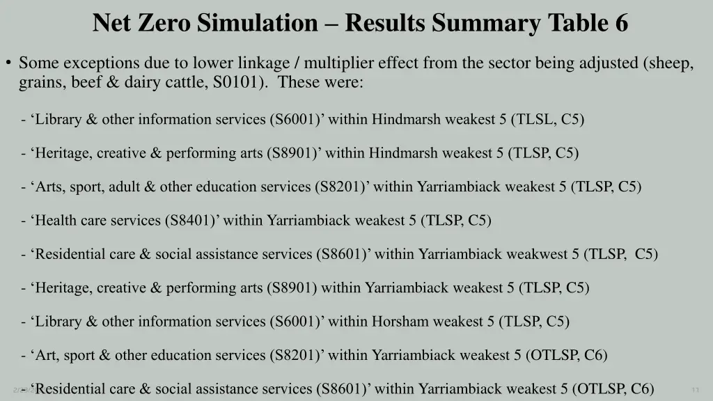 net zero simulation results summary table 6 1