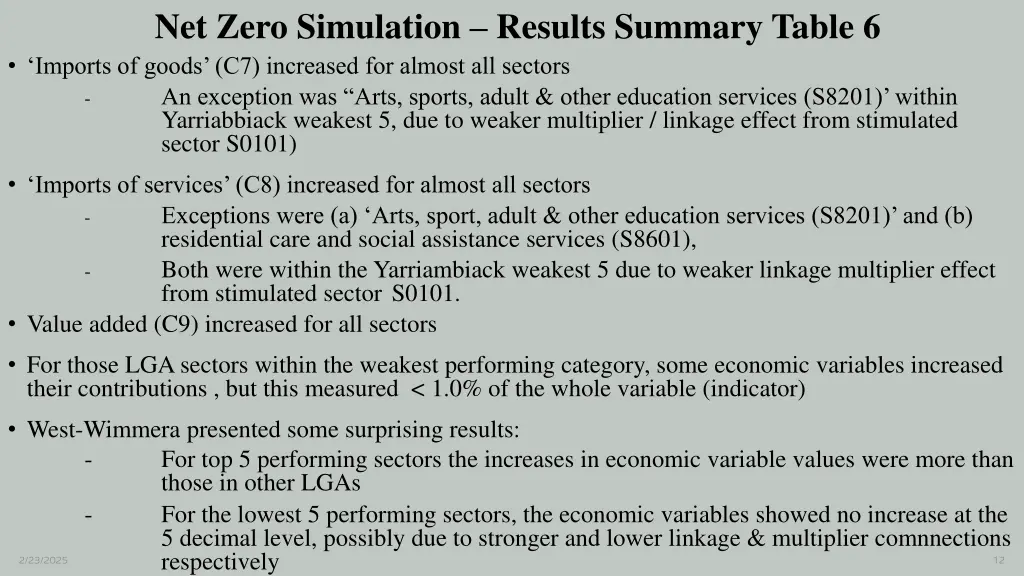 net zero simulation results summary table 6 2