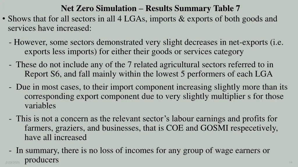net zero simulation results summary table 7