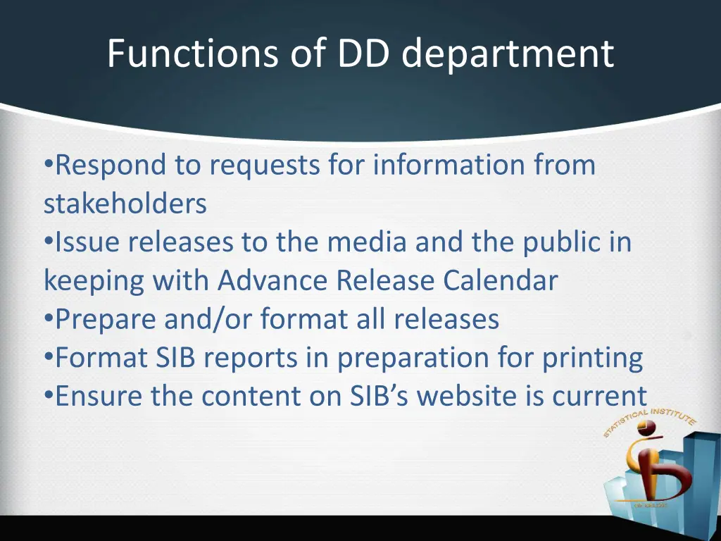 functions of dd department