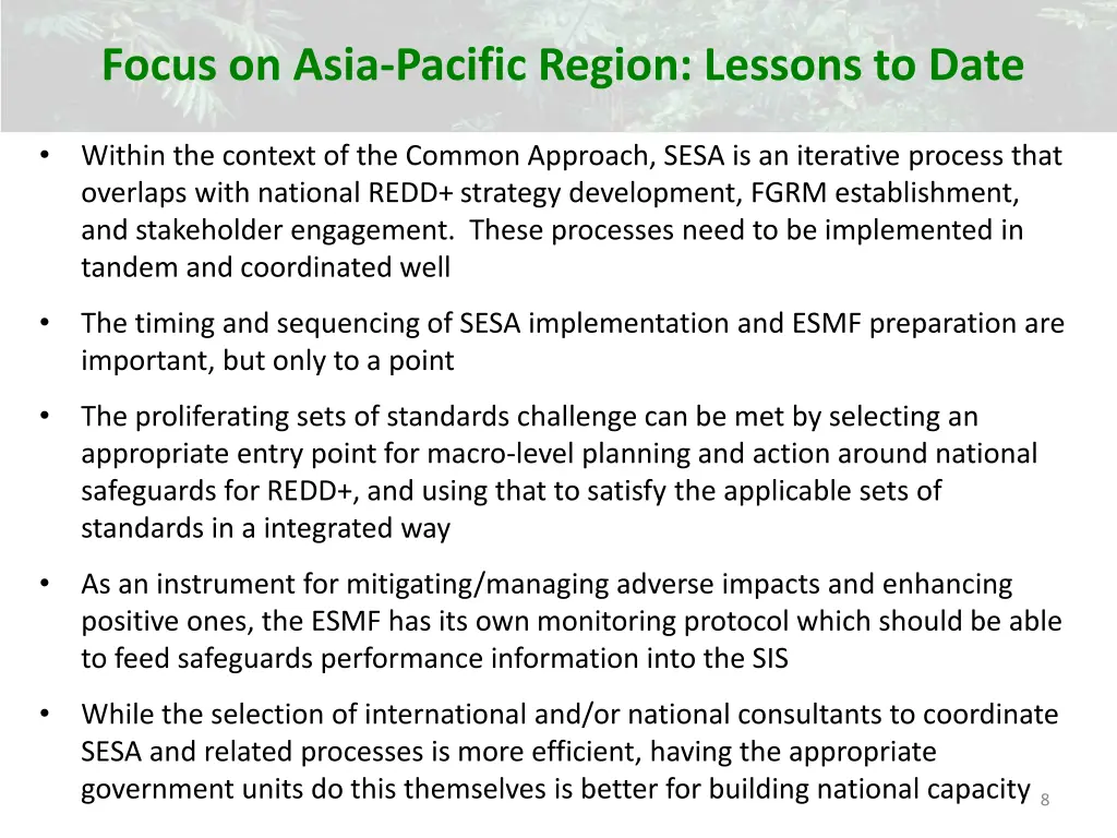 focus on asia pacific region lessons to date